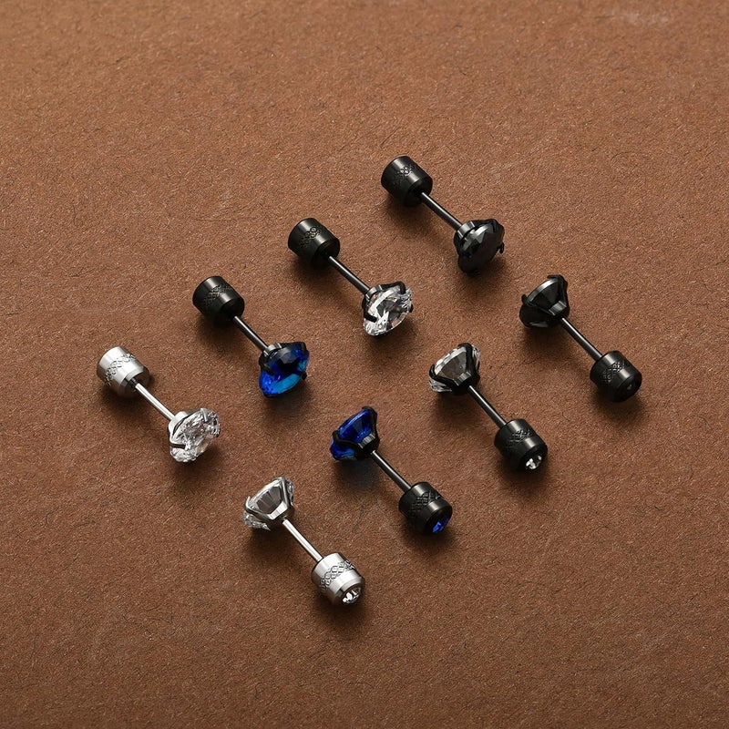 SIISPRI 4 Pairs Titanium Screw Back Surgical Stainless Steel Stud Earrings for Women Men 20G. Rainbow 5A Cubic Zirconia Studs Double Side Earrings Piercing Sleeper Studs Jewelry 6mm - Image 4